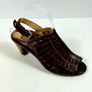 Pikolinos Brown Leather Peep Toe Sling Back Sandals, Size 39
